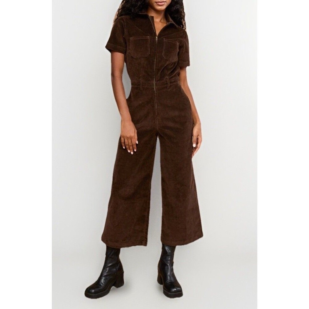 Mixed by Nasrin Quincy Jumpsuit Coffee Corduroy Brown Stretch  Minimalist Sz S